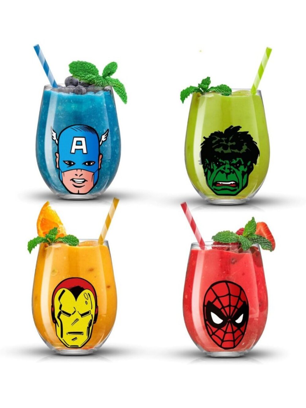 Superhero Stemless Drinking Glasses Set of 4 - 19oz Marvel Cups for Gifts